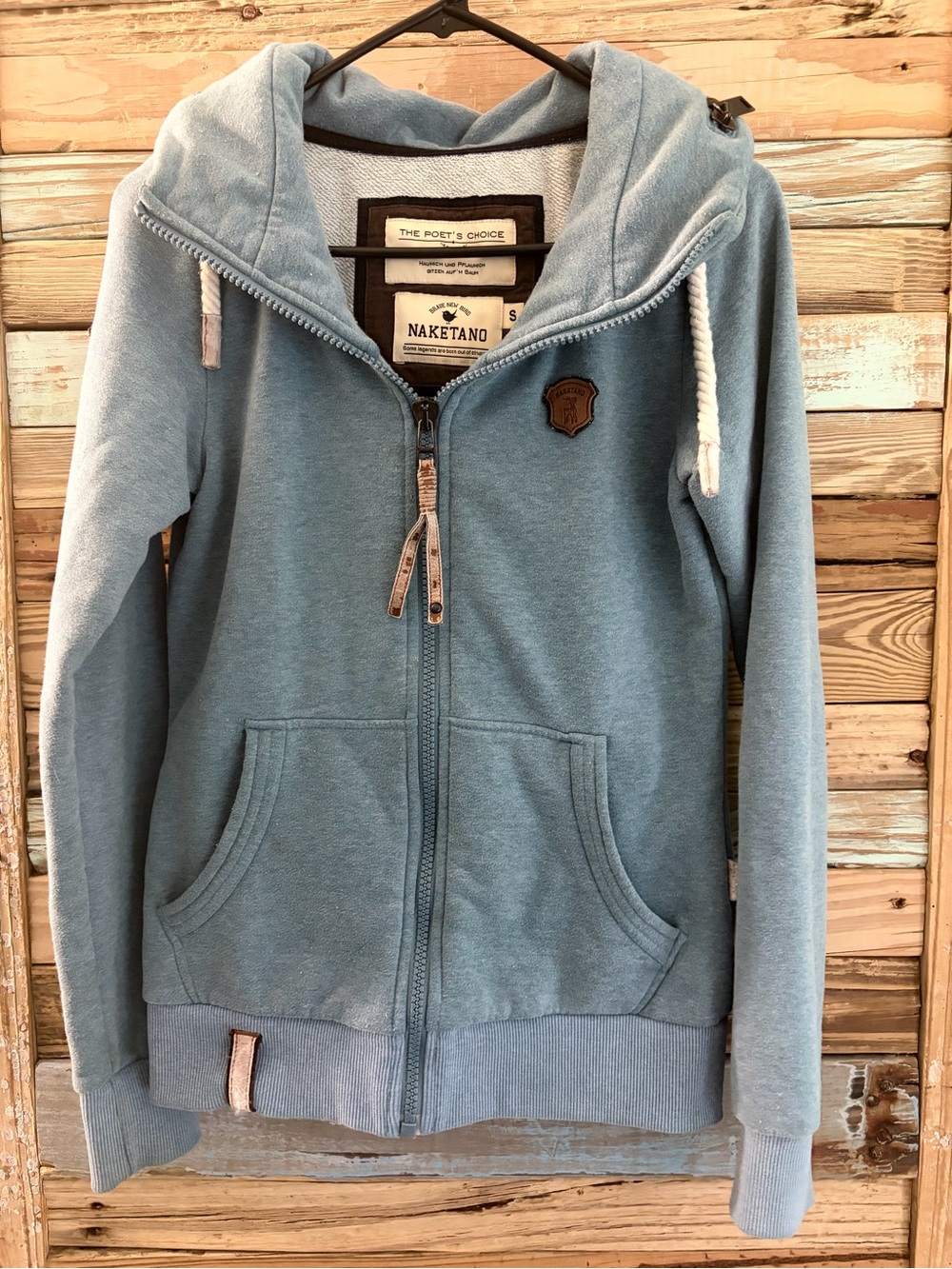 Naketano Blue Zip Up Hoodie S Cowl Neck Rope Drawstring German Streetwear